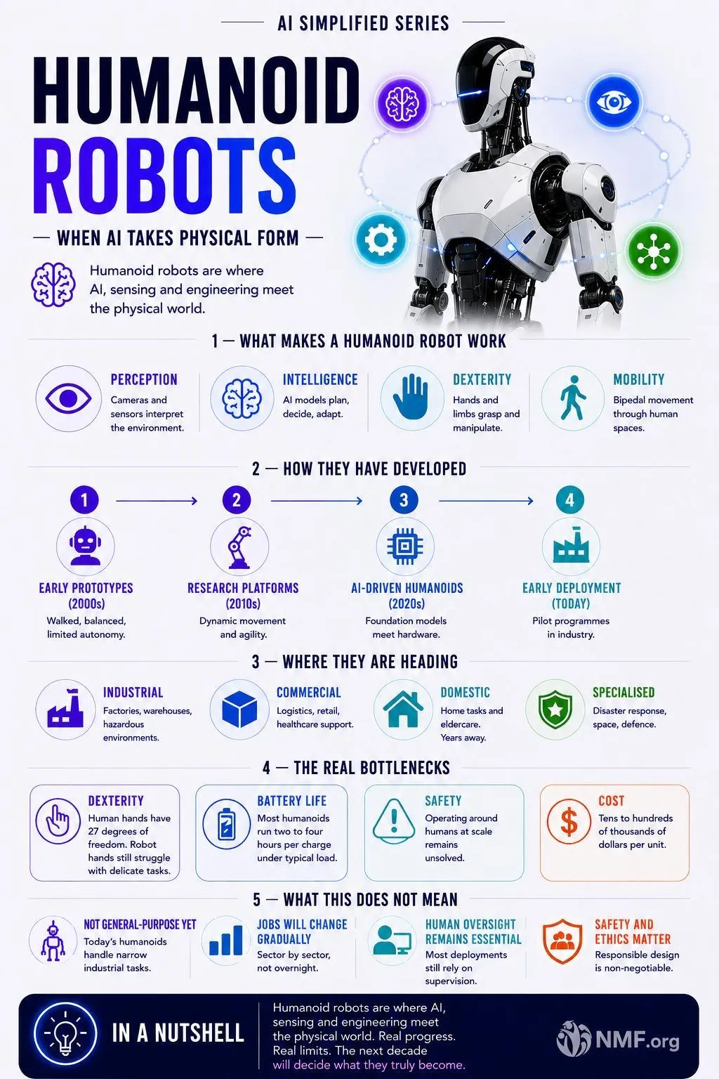 Humanoid robots — AI Simplified Series infographic